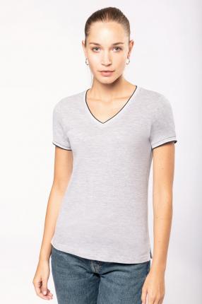 ladies' piquÉ knit v-neck t-shirt 1.